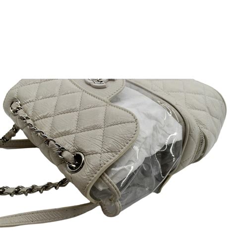 CHANEL Crumpled Calfskin PVC Quilted Backpack White